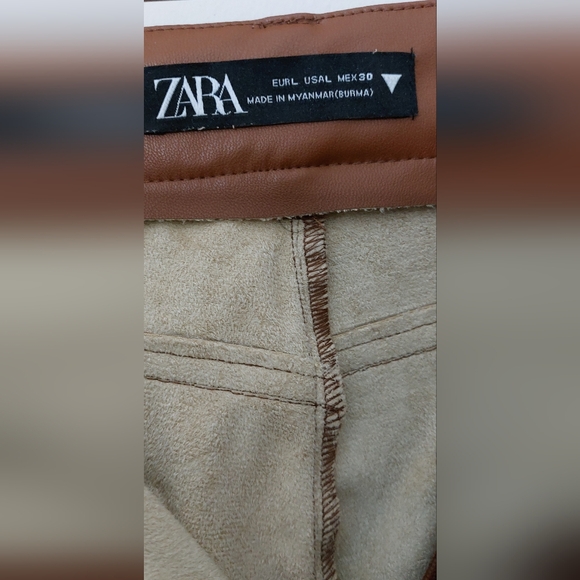 Zara Cognac-Brown Faux Leather Pants - Picture 4 of 5